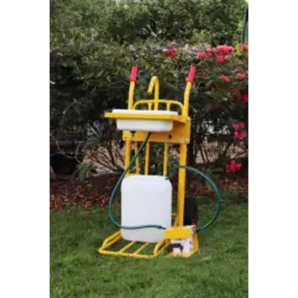 Stalen Steekwagen 250kg – Draagbaar Handenwasstation met Trolley, Waterslang & 2x 25L Watertanks