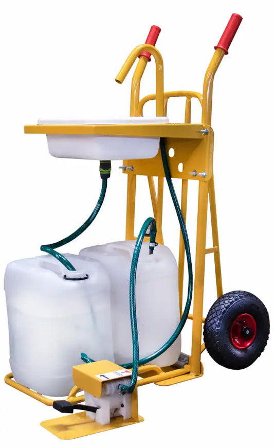 Stalen Steekwagen 250kg – Draagbaar Handenwasstation met Trolley, Waterslang & 2x 25L Watertanks