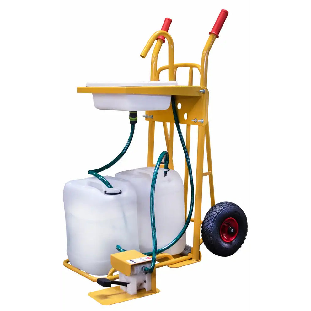 Stalen Steekwagen 250kg – Draagbaar Handenwasstation met Trolley, Waterslang & 2x 25L Watertanks