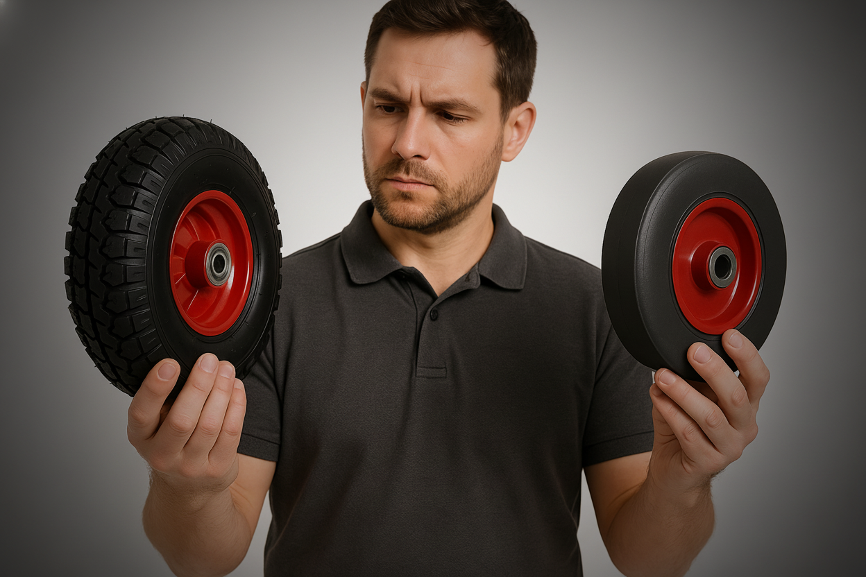 Man vergelijkt luchtband en massief wiel